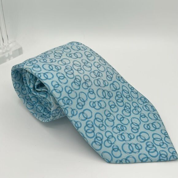 Hermes Blue Silk Tie with Elegant Swirl Pattern -5174 IA - Picture 7 of 7
